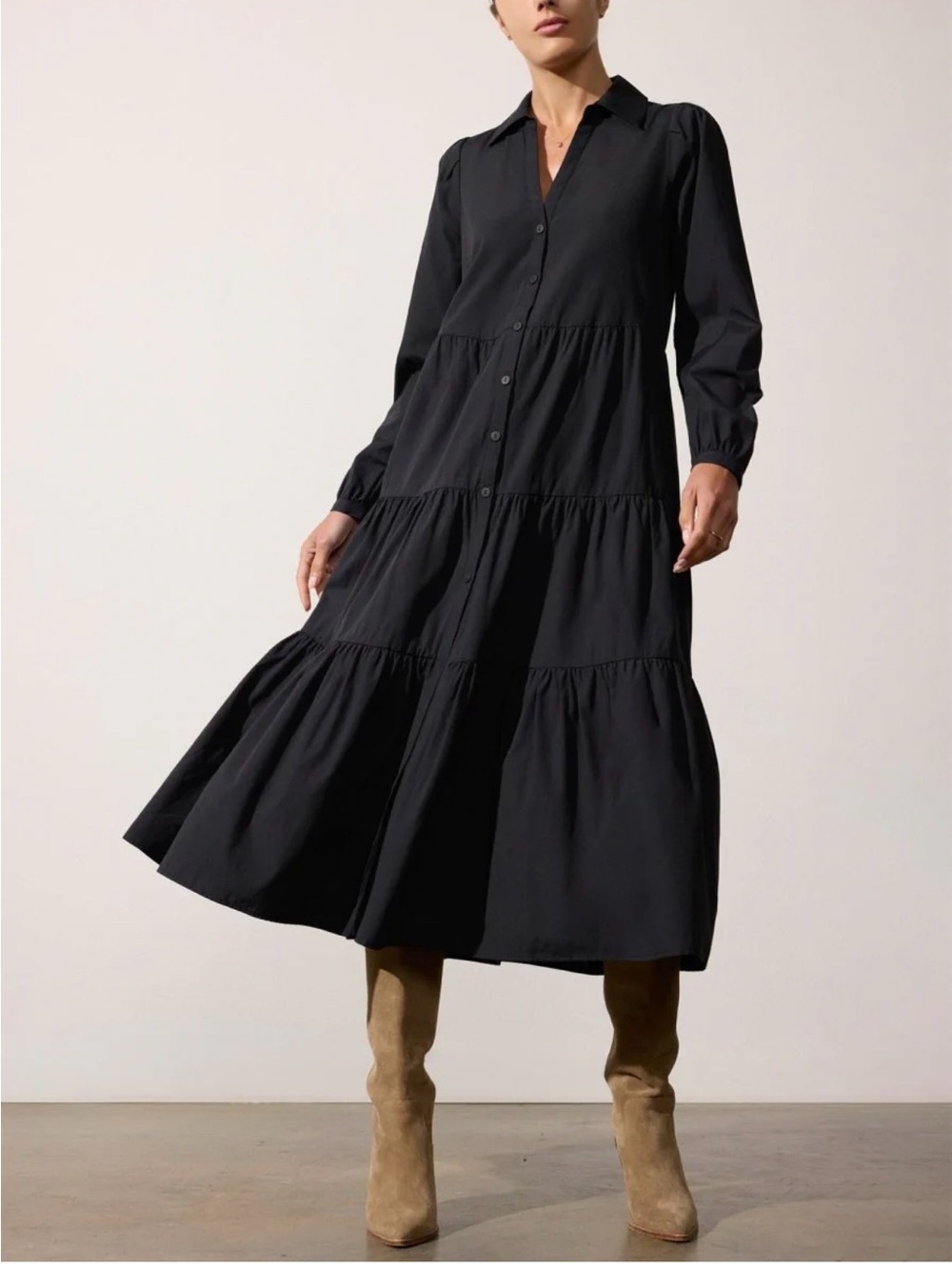 Brochu Walker The Black Long Sleeve Havana Tiered Dress – Size XS - Picture 8 of 12